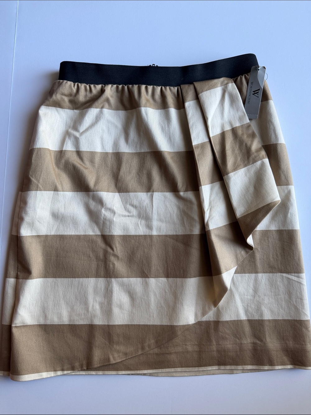 Worthington NWT Striped A-Line Skirt in Cream and Tan neutral size 10 office *kh